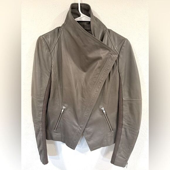 Trouve Gray Drape Front Leather Moto Jacket, XS - Picture 1 of 5
